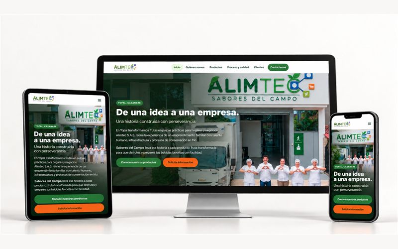 Alimtec website shown on desktop, tablet and phone